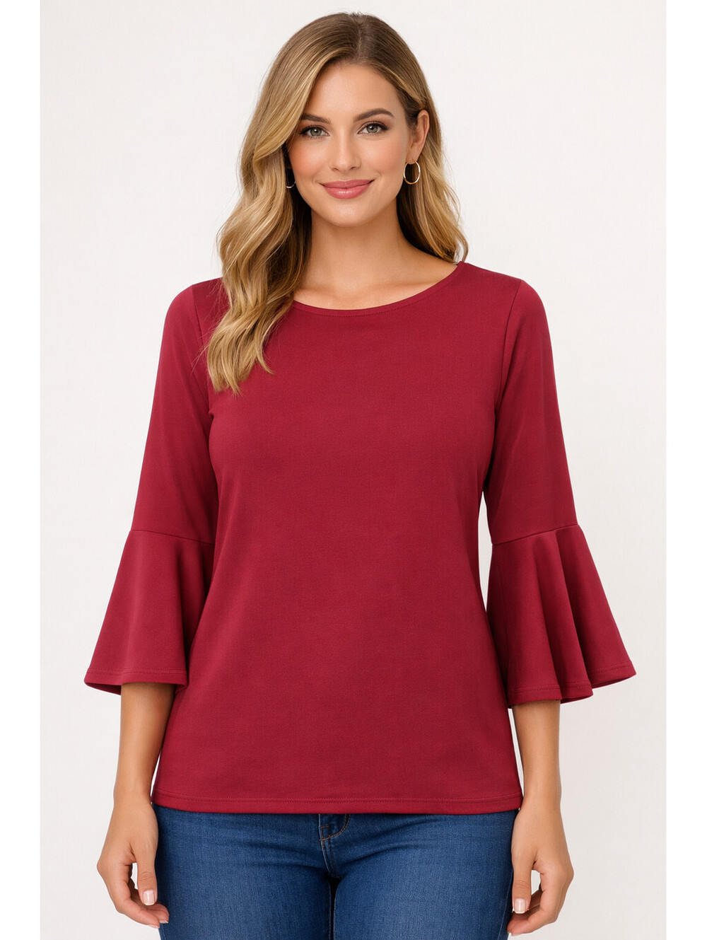 Premise Antique Wine Bell Sleeve Top M Stretch Knit Polyester Spandex NWT